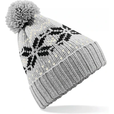 Afbeelding van Beechfield Muts Snowstar jacquard B456 Light Grey / Black Off White
