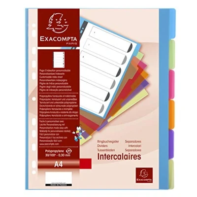 Image de Intercalaire A4 polypropylène coloré translucide 6 onglets neutres réinscriptibles multicolores 1 jeu Multicolore Exacompta