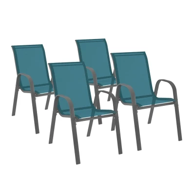 Afbeelding van Set van 4 eendenblauwe LYMA tuinstoelen metaal en textilene