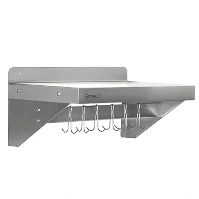 Afbeelding van Mahlzeit roestvrijstalen wandrek met haaklijst 60 x 30 cm zwevend rek plank voor horeca, van roestvrij staal, keukenrek
