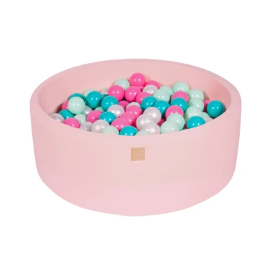 Afbeelding van Ronde Ballenbak set incl 200 ballen 90x30cm Licht Roze Ballenbakje.nl Parel Wit Turquoise Mint