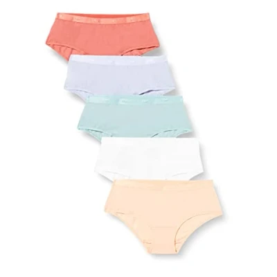 Afbeelding van Dim Les Pockets EcoDIM Soft Touch boxershorts voor dames, 5 stuks, Linnenblauw/kleigroen/wit/rozenhout/litchi roze