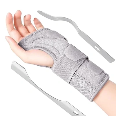 Afbeelding van MILAIUN Polssteun met verstelbare metalen spalkstabilisator dag en nacht voor mannen vrouwen tendinitis artritis (S/M, linkerhand, grijs)
