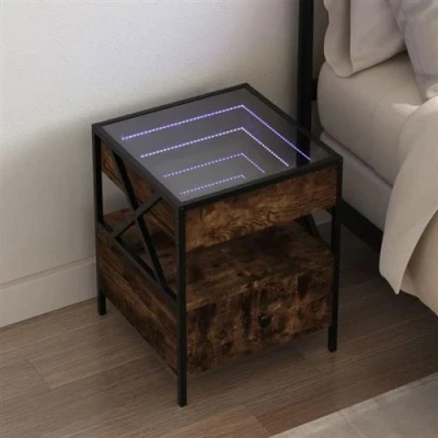 Afbeelding van vidaXL Nachtkastje met Infinity LED 40x40x51 cm gerookt eikenkleurig