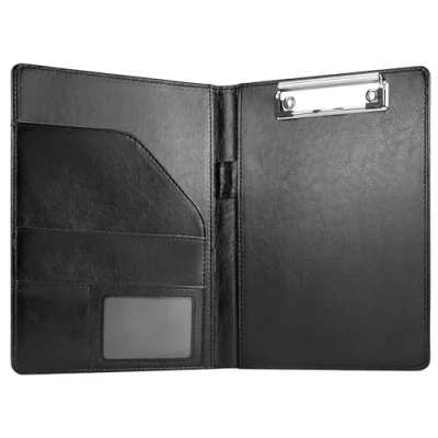 Afbeelding van QWORK® Portfolio A5 van kunstleer, klembord voor vergadering/kantoor/zakenreizen (zwart)