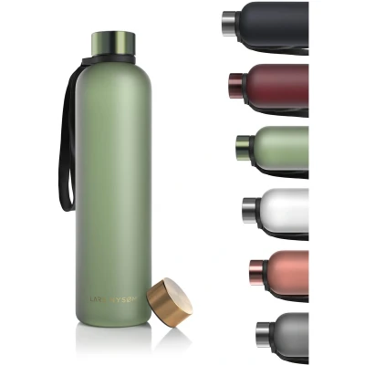 Afbeelding van LARS NYSØM Drinkfles, 1 l, waterfles 1000 ml, ultralichte sportfles van Tritan, ideaal voor sport, kantoor, yoga, kinderen, inclusief 2 deksels (groen, goud, ml)