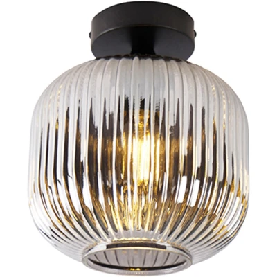 Afbeelding van QAZQA Art deco plafondlamp zwart met smoke glas Karel