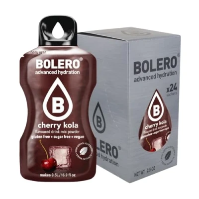 Image de Bolero Boisson CHERRY COLA 24 Sachets 3 gr grammes Sticks Fruits Préparé Poudre Soluble Pour Fraîche dans L&#039;eau Produit, 72 sucré à la stévia