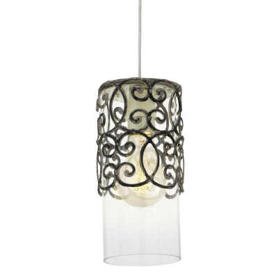 Afbeelding van EGLO Vintage Cardigan Hanglamp 1 Lichts Ø120mm. Patina Bruin Helder Glas
