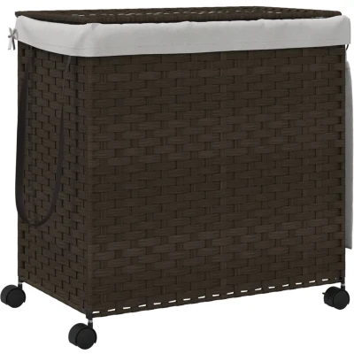 Afbeelding van Wasmand op wielen 60x35x60,5 cm rattan donkerbruin