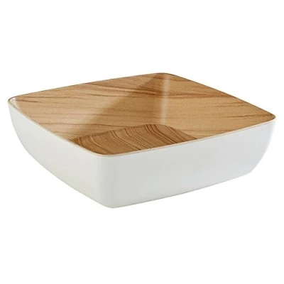 Afbeelding van APS Frida Melamine schaal bijna onbreekbaar, stevige kunststof schaal, 25 x 7,5 cm, slakom, fruitschaal, stapelbaar, binnen houtlook, buiten, wit, vaatwasmachinebestendig