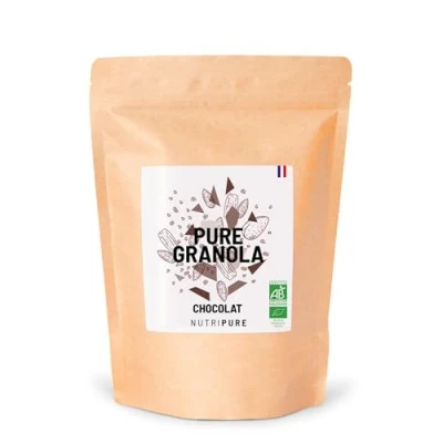 Image de Nutripure Pure Granola Bio Muesli Vegan Pépites de Chocolat Noir Cru, Sans Conservateur, Gluten ni Sucre Ajouté Artisanal Riche en protéines et fibres 350g