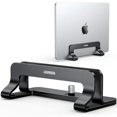 Afbeelding van UGREEN verticale aluminium laptopstandaard laptophouder verstelbaar bureau compatibel met MacBook Pro Air MateBook Chromebook Surface Dell HP iPad zwart
