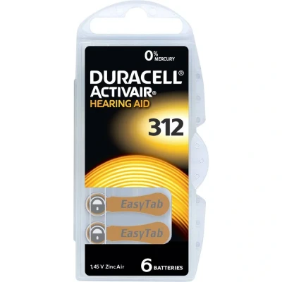 Afbeelding van Duracell Batterij voor hoortoestel ZA312 1.45 V 6 stuk(s) 160 mAh Zink lucht Activair 312