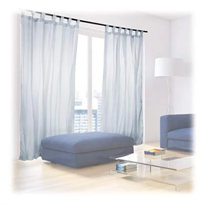 Afbeelding van Relaxdays vitrage met lussen 2 stuks voile effen polyester glasgordijn zilver