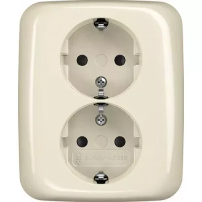 Afbeelding van Busch Jaeger wandcontactdoos + randaarde Kinderveilig 2 V wit (creme) 202 EUJRB 212