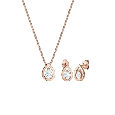 Afbeelding van Elli SET Tropfen Zirkonia Klassik Oorbellen, Dames, Maat: 45, Roségold