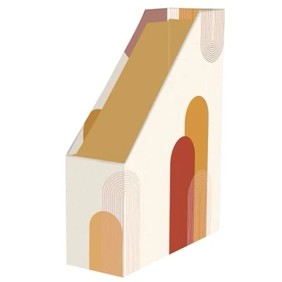 Afbeelding van Clairefontaine 116072C een tijdschriftenhouder van karton in warme kleuren en geometrische vormen, 25 x 10 32,5 cm Home Office collectie terracotta