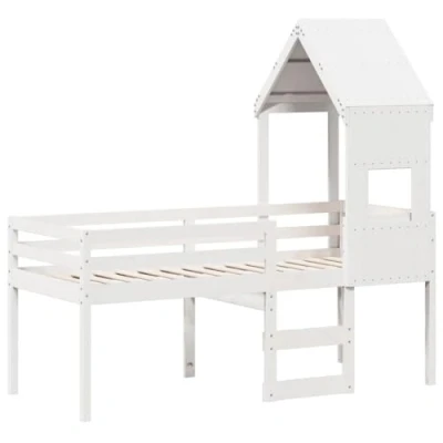 Afbeelding van vidaXL Hoogslaper met dak massief grenenhout wit 90x190 cm