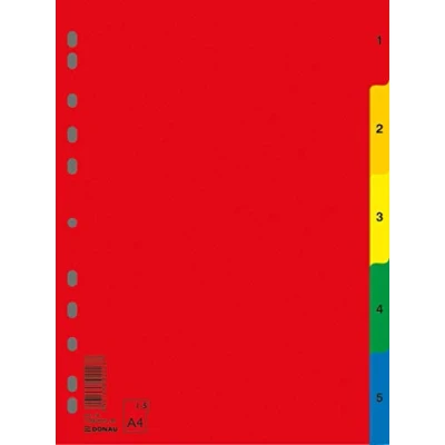 Afbeelding van DONAU 7708095PL 99 register 5 stuks DIN A4 230 x 297 mm / tabbladen van kunststof ringregister 11 geperforeerd voor het organiseren mappen op kantoor verschillende kleuren