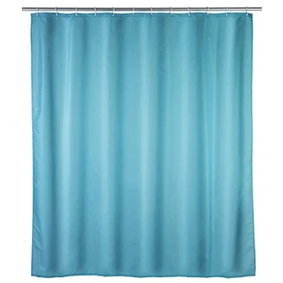 Afbeelding van Wenko Antischimmel douchegordijn, effen lichtblauw (Uni Light Blue), antibacterieel, textiel, wasbaar, waterafstotend, schimmelbestendig, met 12 douchegordijnringen