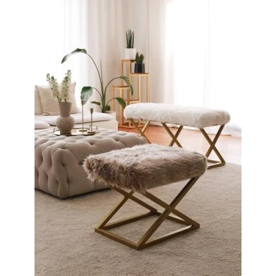 Afbeelding van Poef Capraz Plush Goud Bruin