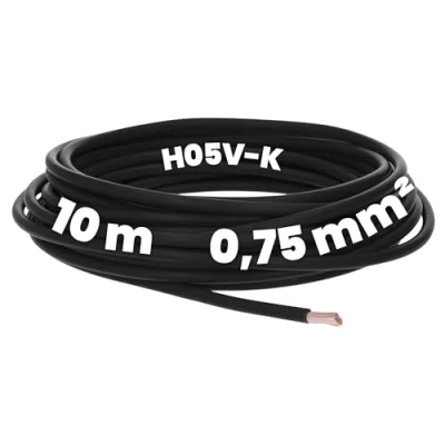 Afbeelding van Kalitec 10 meter H05V K 0,75 mm² zwarte bedradingskabel I kernkabel PVC enkeladerig meeraderig 0,75mm2 bedrading fijnaderig enkele kabel massief schakeldraad vlamvertragend