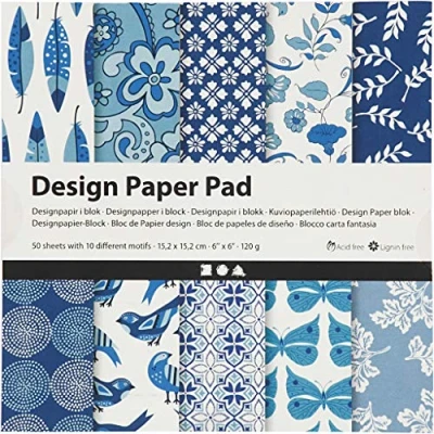 Afbeelding van Creotime Designpapier Blok Blauw 15,2 Cm 50 Vellen