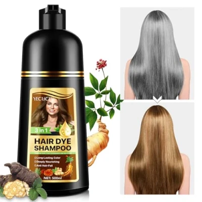 Image de Shampooing colorant instantané pour cheveux, shampoing 3 en 1, coloration cheveux gris, homme et femme, 500 ml (brun)