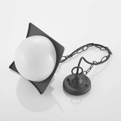 Afbeelding van Lindby Hanglampen buiten 1licht aluminium, glas H: 16 cm E27 donkergrijs, wit