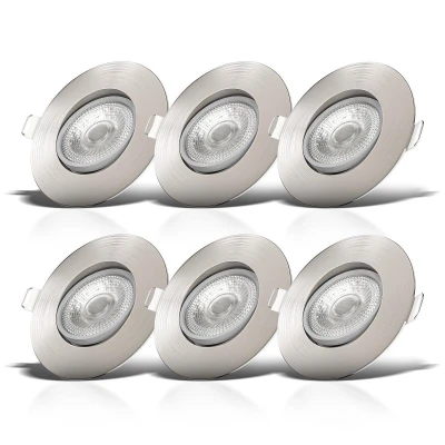 Afbeelding van B.K.Licht LED Inbouwspots 6 stuks dimbaar voor binnen kantelbaar ronde Ø9cm IP23 3.000K 460Lm 5W 230V nikkel