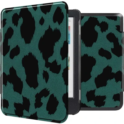 Afbeelding van imoshion Design Slim Hard Case Bookcase voor de Kobo Clara Colour / BW Green Leopard