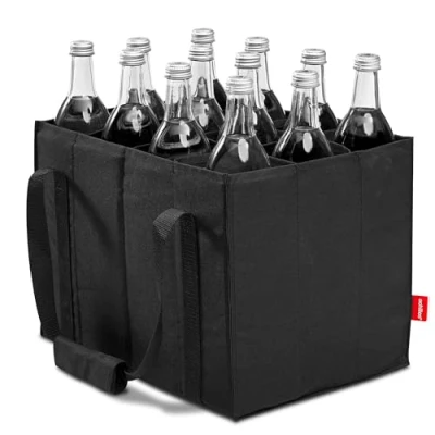 Afbeelding van achilles Flessentas voor 12 x 1,5 liter flessen, draagtas met flessenverdelers, boodschappentas vakken, 36 27 cm (zwart)
