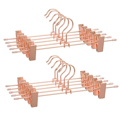 Afbeelding van SONGMICS Metalen broekenhanger, 10 stuks, hanger, 31 cm, met 2 anti slip clips, voor rokken, broeken, ondergoed, ruimtebesparend, roestvrij, 360 draaibaar, roségoud CRI46R