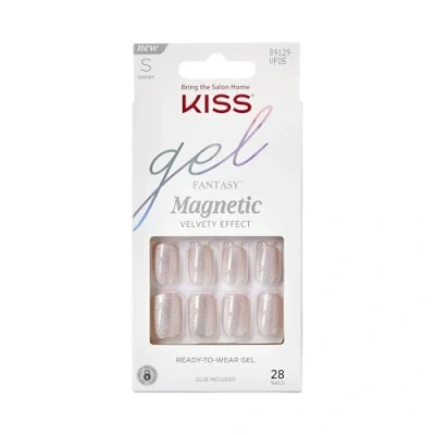 Afbeelding van KISS Gel Fantasy Magnetic Press On Nails, &#039;Dignity&#039;, korte witte nagels, kort vierkant