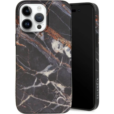 Afbeelding van Selencia Aurora Fashion Backcover geschikt voor de iPhone 14 Pro Max Duurzaam hoesje 100% gerecycled Zwart Marmer