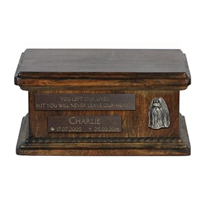 Afbeelding van Persoonlijke houten urn hond voor Shih Tzu hondenas met gravure