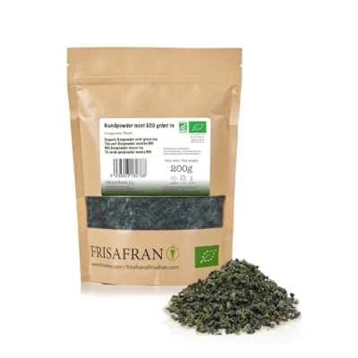 Image de FRISAFRAN thé vert menthe Gunpowder Bio Vrac 200g Antioxydant japonais Digestif bonne santé boisson rafraîchissante Infusion de pur Feuilles chaud froid