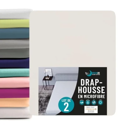 Afbeelding van Dreamzie Set van 2 hoeslakens, 140 x 190/200 cm, microvezel (100% polyester), Oeko Tex beige matrashoes cm