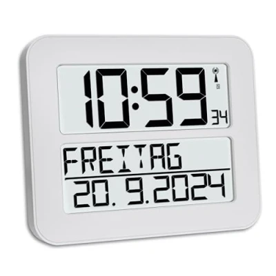 Image de TFA Dostmann 60.4512.02 radiopiloté(e) Horloge murale 258 mm x 212 30 blanc noir grand écran