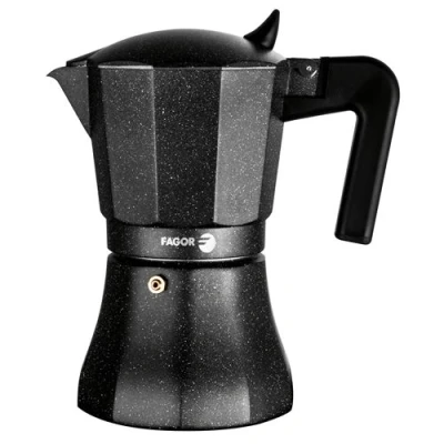 Image de Cafetière Expresso Italienne en Aluminium 6 Tasses de Café Vitrocérame Gaz FAGOR Tiramisú Noir