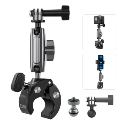 Afbeelding van TELESIN Magic Arm Motorfietsklem, 360 graden verstelbaar, super klem van 1/4 inch, voor Gopro/Insta 360/DJI Action/Canon Nikon DSLR camera (aluminium versie)
