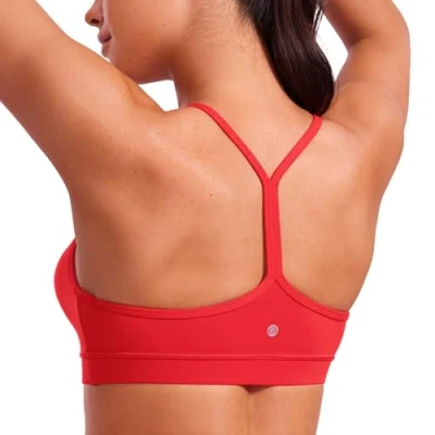 Afbeelding van CRZ yoga dames lage impact gewatteerde sportbeha voor Y racer rug spaghettibandjes beha tops, Diep Rood