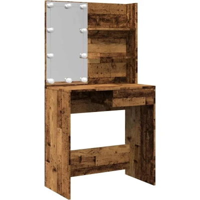 Afbeelding van vidaXL Kaptafel met LED verlichting 74,5x40x141 cm oud houtkleurig