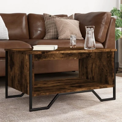 Afbeelding van Salontafel 75x51x40 cm bewerkt hout gerookt eikenkleurig