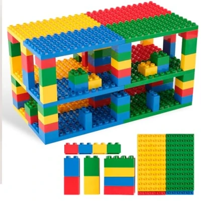 Afbeelding van Strictly Briks Bouwstenen voor kinderen en peuters, set met grote klassieke stenen bodemplaten, pluggen 3 jaar ouder, basiskleuren, 96 stuks