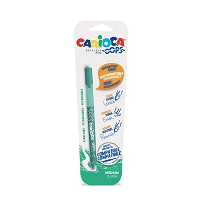 Afbeelding van Carioca UNRWA uitwisbare pen met warmtegevoelige inkt bevat 1 pen. Perfect voor schrijven, wissen en herschrijven. Inclusief rubber. Lijn 0,7 mm. Kleur: groen.