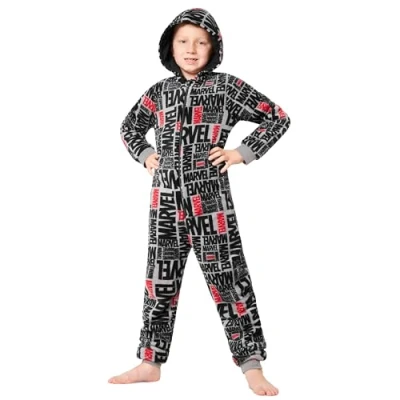 Afbeelding van Marvel Jumpsuit voor kinderen, jongens, overpyjama, rompertje van fleece, onesie, jongeren, 9 15 jaar, Avengers, Zwart/Rood