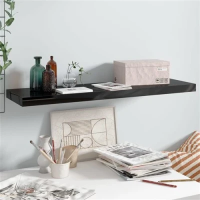 Afbeelding van Wandschap zwevend 90x23,5x3,8 cm MDF hoogglans zwart