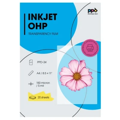 Afbeelding van PPD A4 x 20 transparante folies voor overheadprojector, inkjetdruk, 10 vellen OHP Premium, diepzwart, 34